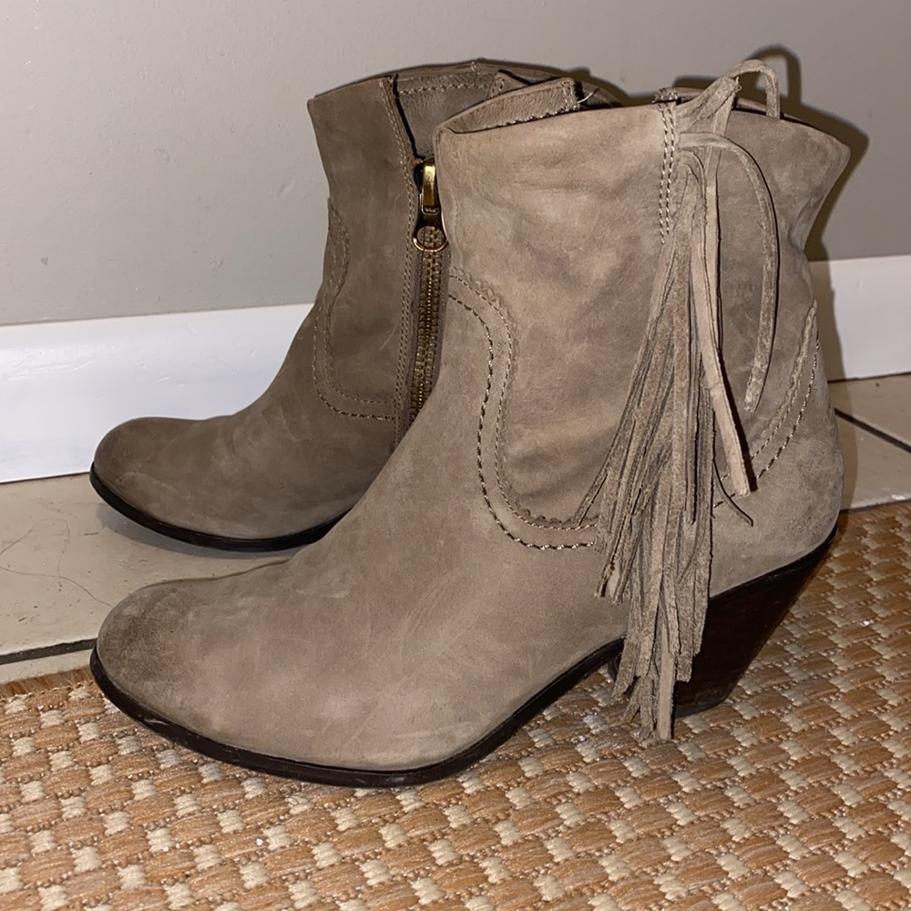 Sam Edelman Fringe Ankle Louie Booties cowgirl boot Size 8 Gray leather